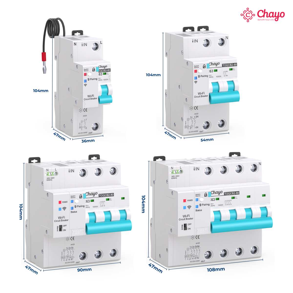 API TUYA Wi-Fi Smart MCB 1P-4P 1-63A Mini Circuit Breaker Automatic Recloser Overvoltage Protection Copper for Building Chayo