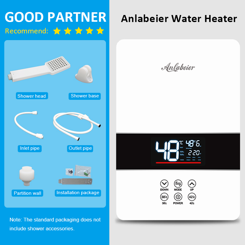 Original Manufacturer's 6000W Tankless Instant Water Heater 220V LED Temperature Display English Operating Plastic for Hotel Use
