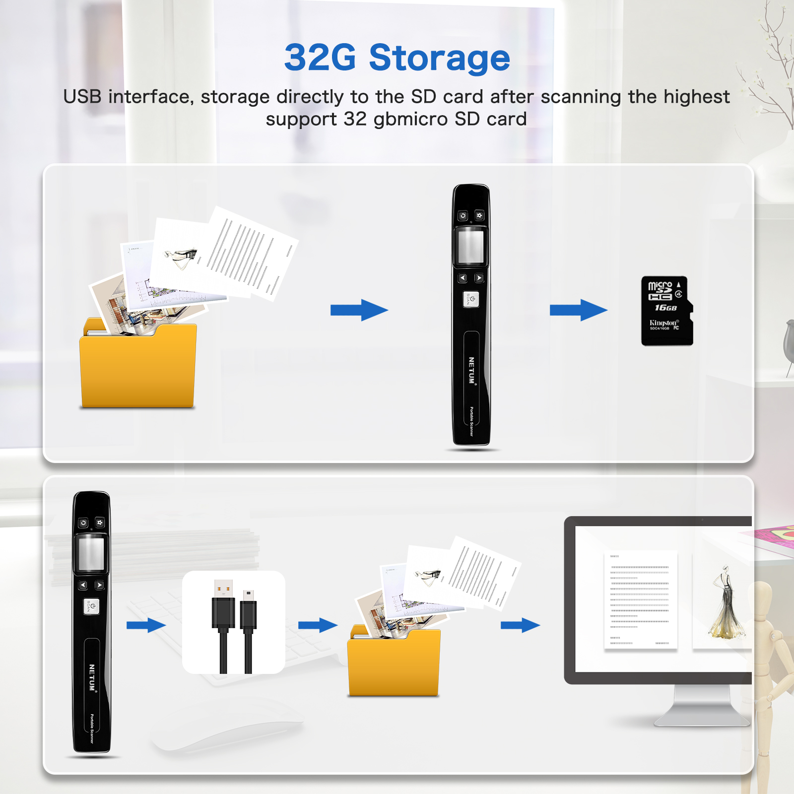 A4 Document Scanner Book Scanner Text Scanner Pen with Camera