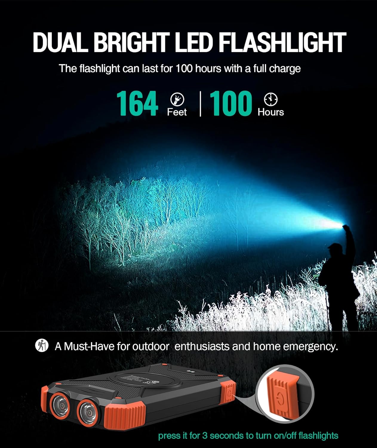 10,000mAh Solar Power Bank PD20W Wireless Charging Fast Charging Waterproof Anti-Shock Non-Slip ABS Material CE Certified Best