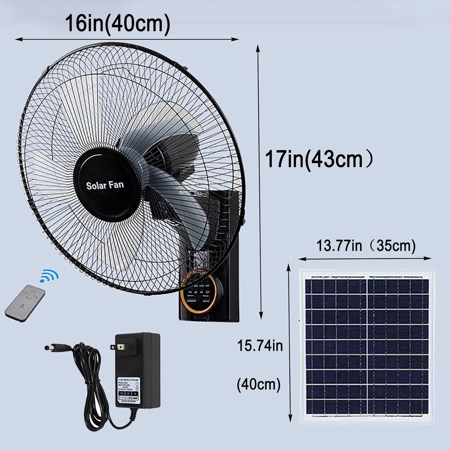 16-Inch Solar Fans Wall Mounted Oscillating Fan with Remote Control for Home Office Bedroom Living Room Garage Household Product