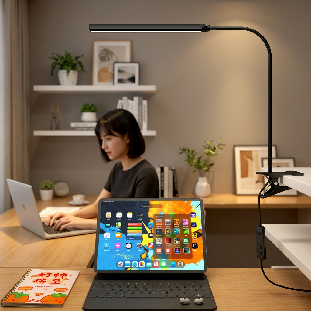 Flexible Metal Anti-Glare LED Desk Lamp with Button-Controlled Dimming and Colour Adjustment Memory/Timing Function Reading Lamp