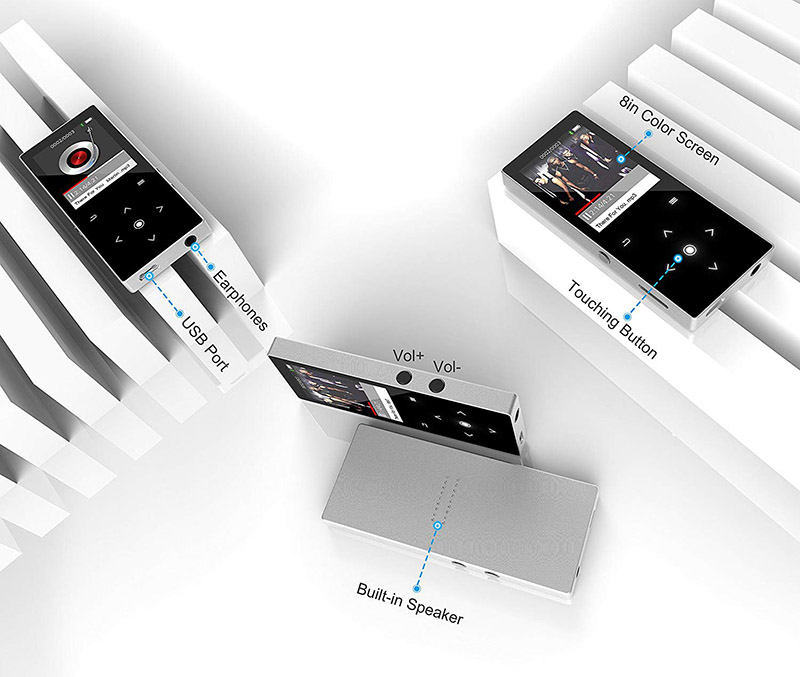BENJIE MP4 Player with Touch Screen <2" Display up to 64GB Memory Built-in Speaker & -Multi-Color Options