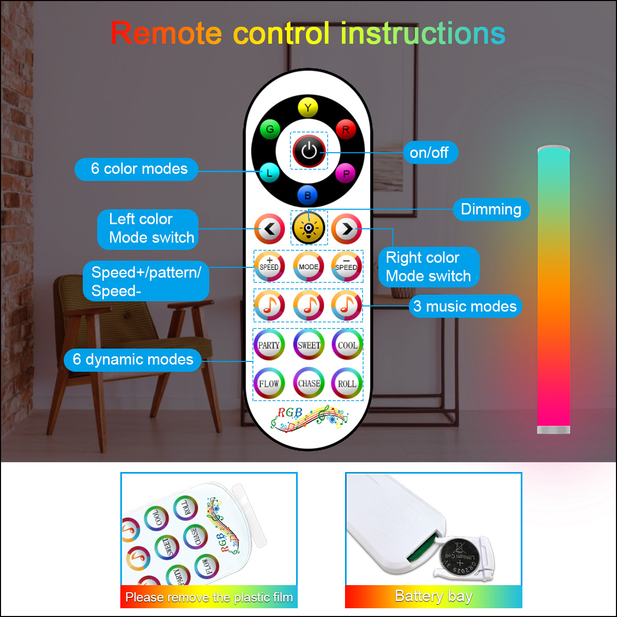 LED Floor Lamp with Remote Control Smart APP for Living Room,Bedrooms,RGB Color Changing Floor Lamp,5 Watt,104 CM