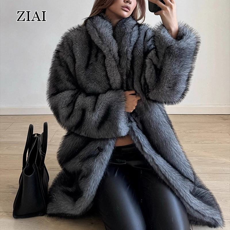 Long Length Faux Fur Coat Women
