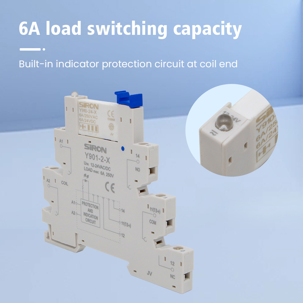 SiRON Y910 Series Push in Screw Type 6A Din Rail Ultra-thin Slim Sealed Relay Module Switch Socket