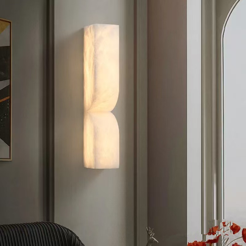 Modern Luxury Nordic All-Copper Wall Lamp with Spanish Natural Marble for Living Room Bedroom Bedside Corridor Stairwell