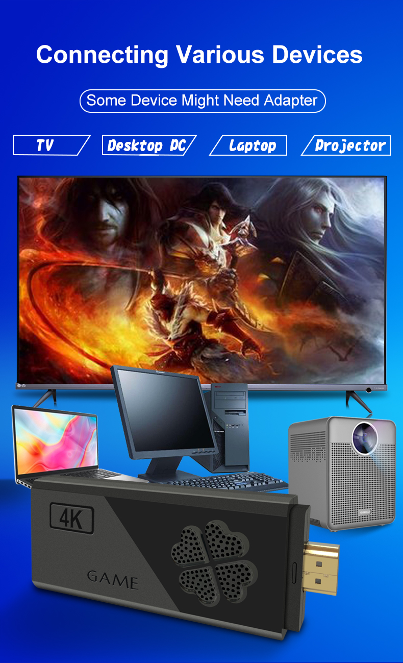 SEM FIO 4K 12000+ Games Wireless USB Joystick Controller 2.4G Support 9 Simulators Output Video Gamepad Inbuilt 4K Games