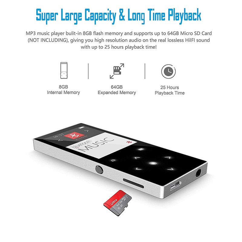 BENJIE MP4 Player with Touch Screen <2" Display up to 64GB Memory Built-in Speaker & -Multi-Color Options