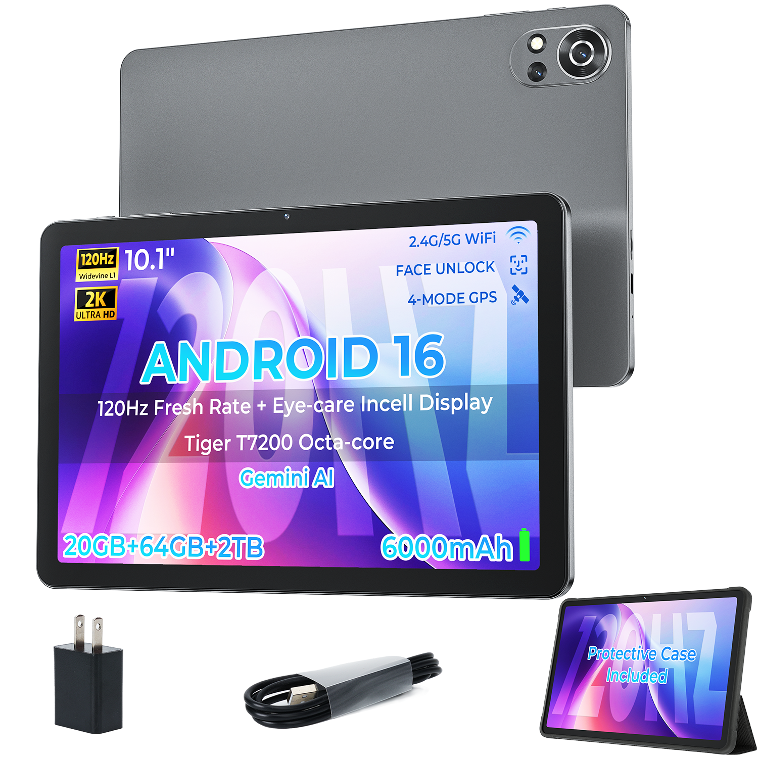 2025 V5 10.1" Tablet Computer Android 16 OS Octa Core 1.8GHz 4GB+128GB 1280x800 Dual-Band WiFi USB Type-C BT5.0 1-Year Warranty