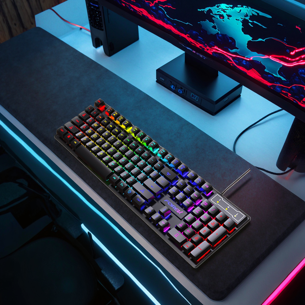 Top Selling FV-Q1S 104-Key Wired Rainbow Gaming Keyboard Universal Waterproof Backlight for Laptop/Tablet English Language