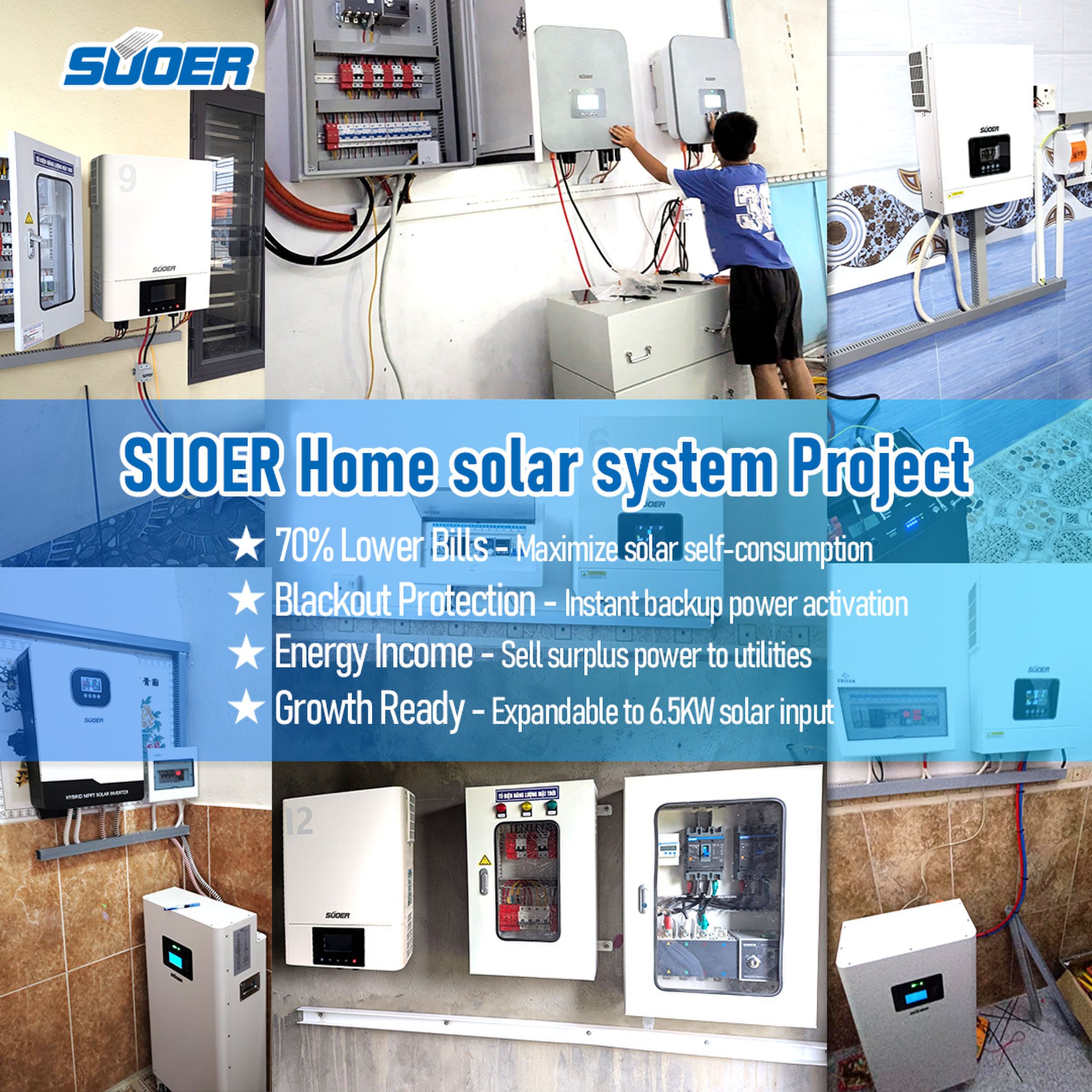 Suoer Solar Inverters 10kw 4.2kw 24v Hybrid Solar Inverter Battery 10 kw 48v 6.2kw 5kw 6kw Hybrid Solar Mppt Hybrid Inverter 6kw