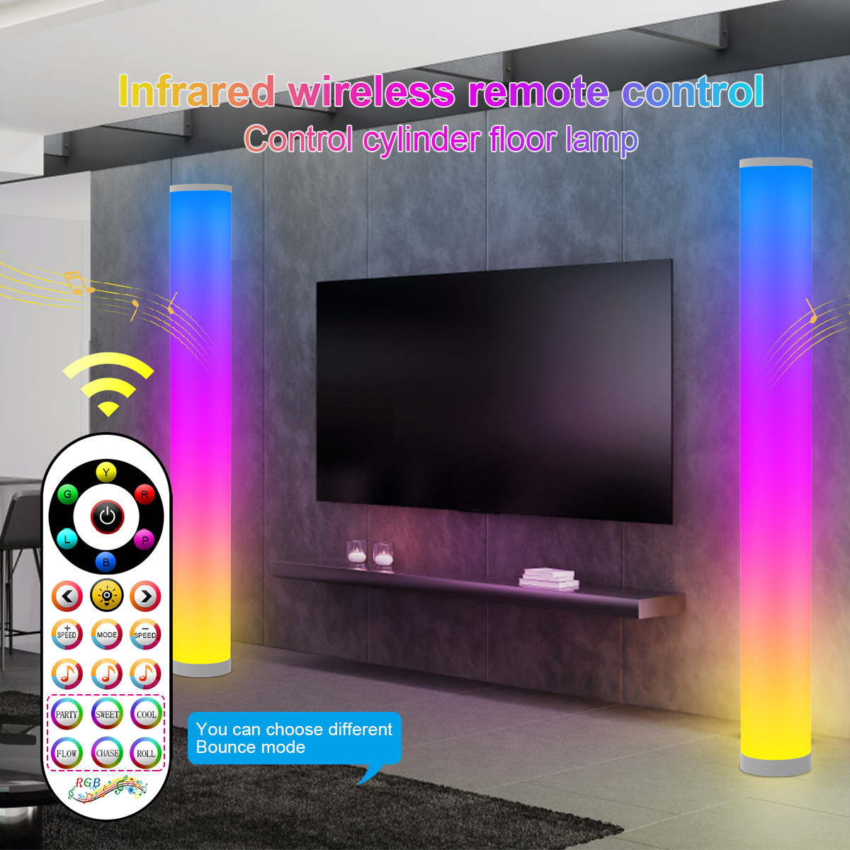 LED Floor Lamp with Remote Control Smart APP for Living Room,Bedrooms,RGB Color Changing Floor Lamp,5 Watt,104 CM