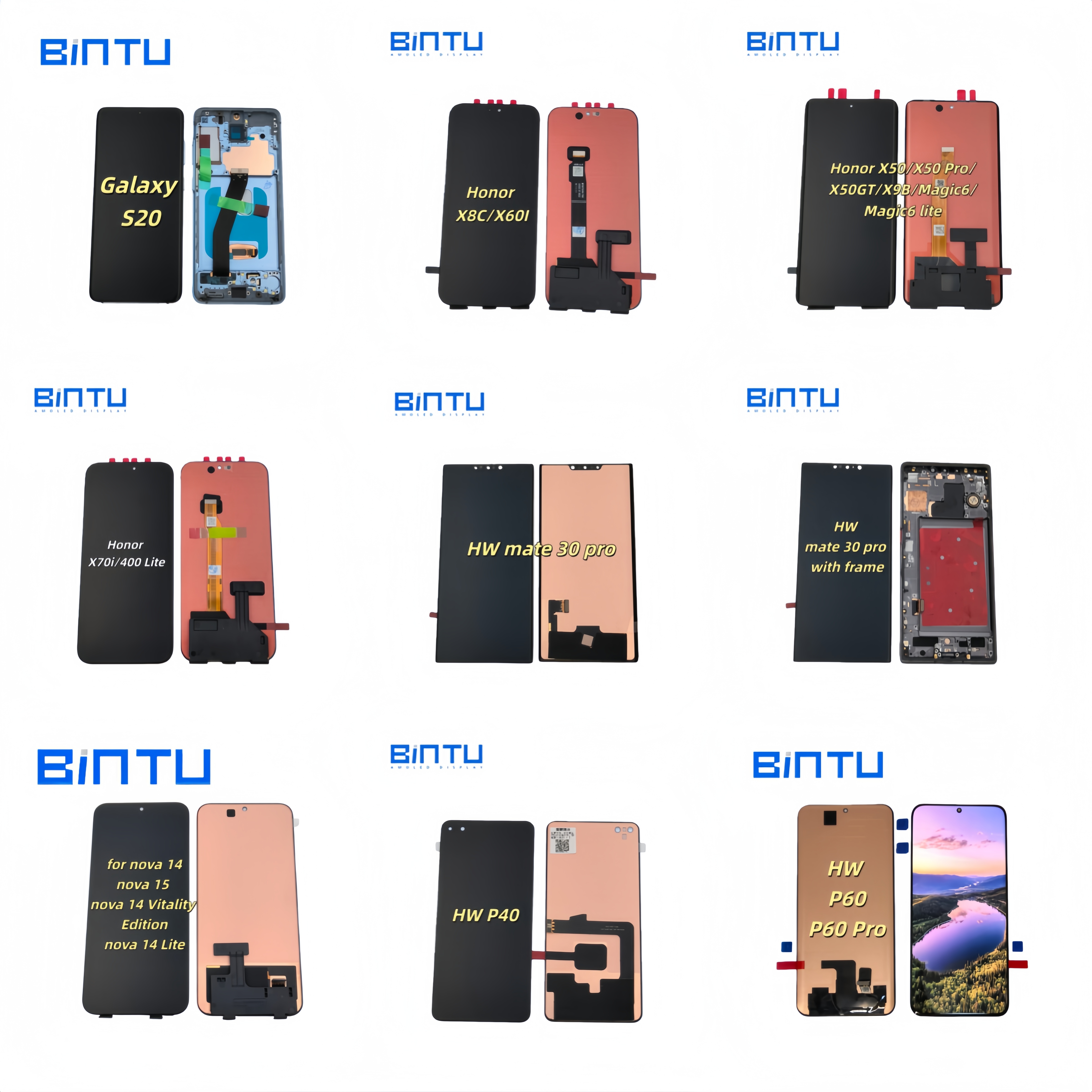 Wholesale BINTU OEM All Model Phone Original Oem Display Screen OLED Digitizer Assembly Cellular Spare Parts with Finger Scanner