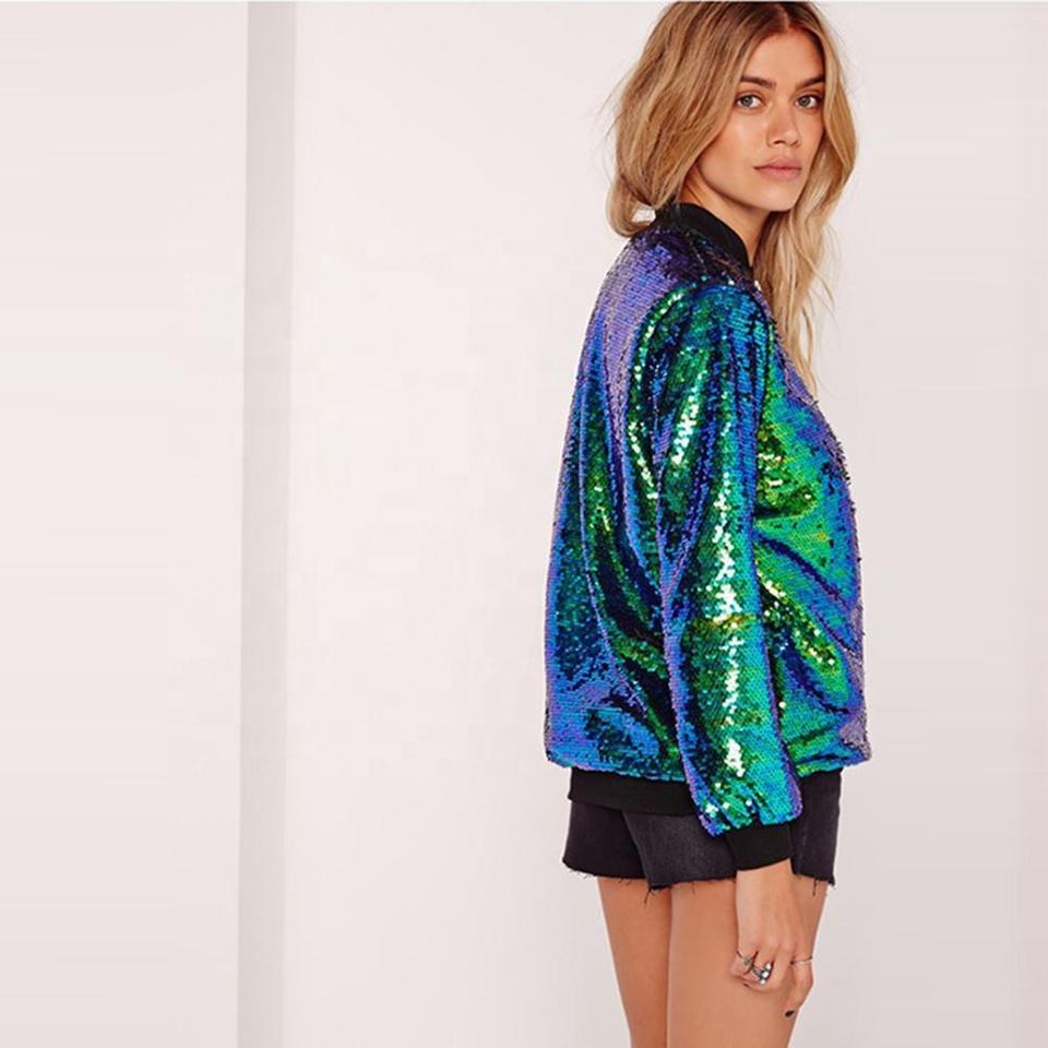 Green Sequin Bomber Jacket Women
