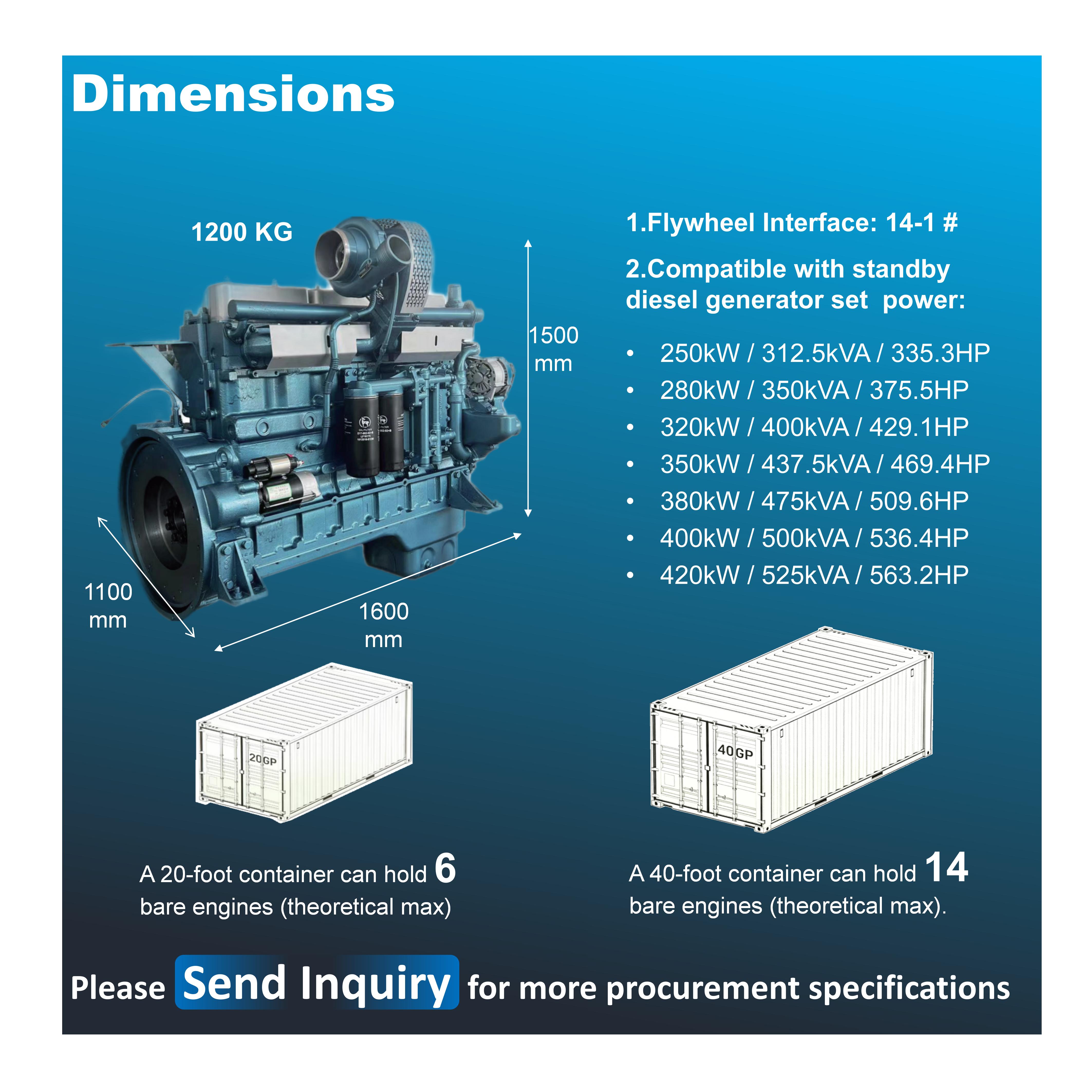 Wholesale 308KW 330KW 375KW 430KW 450KW 475KW 510KW 3-Phase Complete Diesel Engine Assembly for Hospital Hotel Emergency Power
