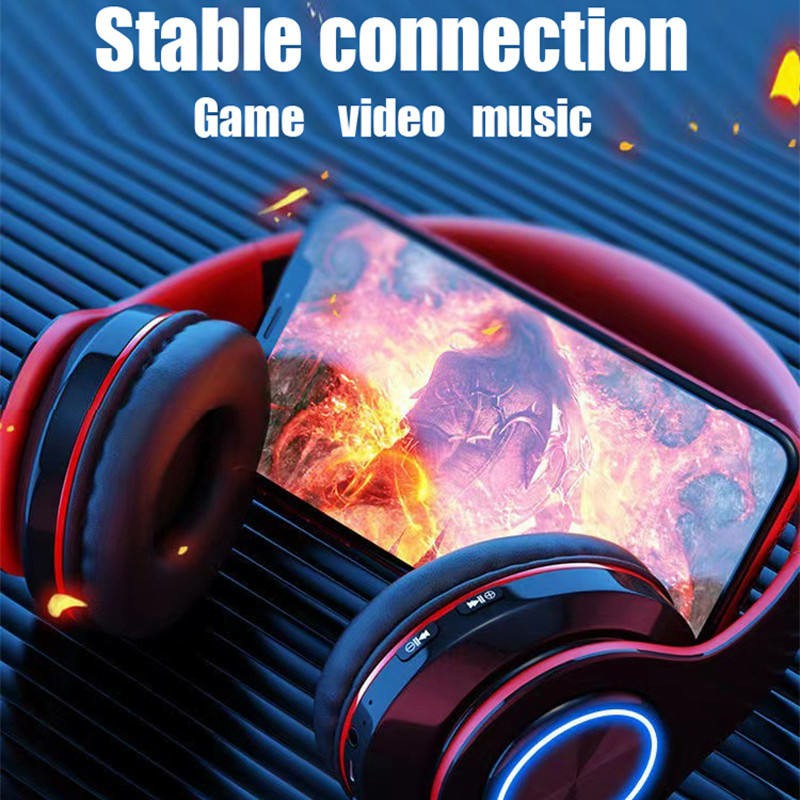Foldable True Wireless Bluetooth On-Ear Over-Ear Gaming Headphones with RGB Light Logo for Mobile Phone