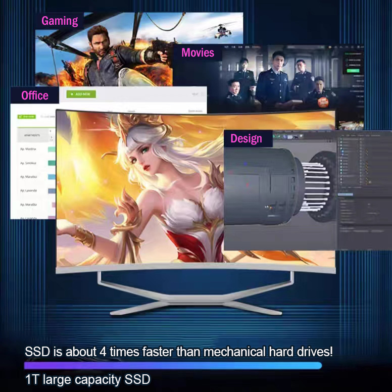New Technology 24inch Curved Core I7 I5 I3 16GB DDR4 Touch Screen All in One Computer Business Usage