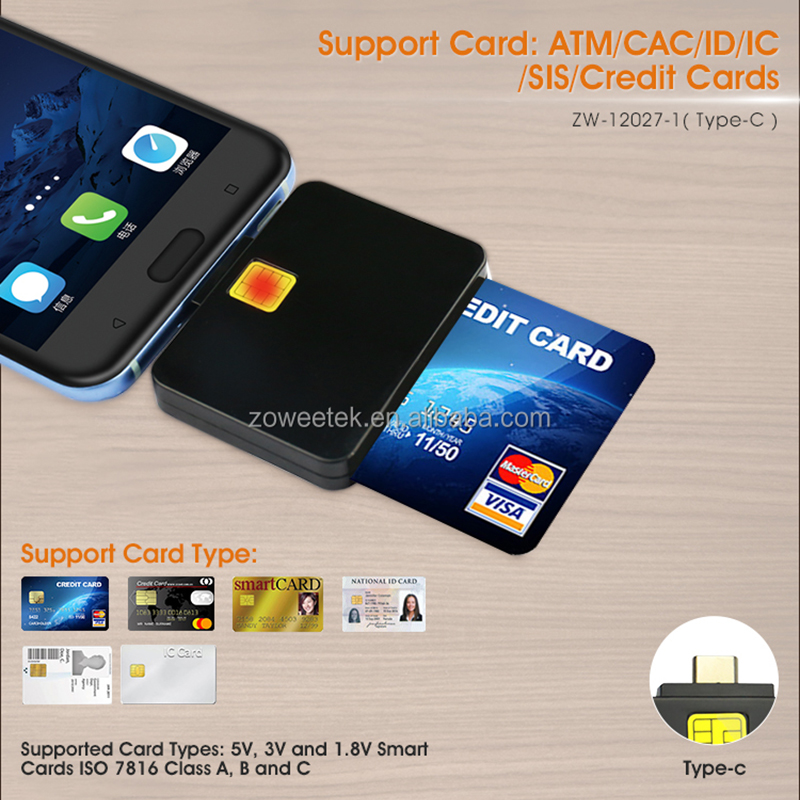 ZOWEETEK OTG Mobile Credit Card Reader Payment Type C Smart Card Reader ISO 7816 Reader Writer Chip Card for Phone Tablets