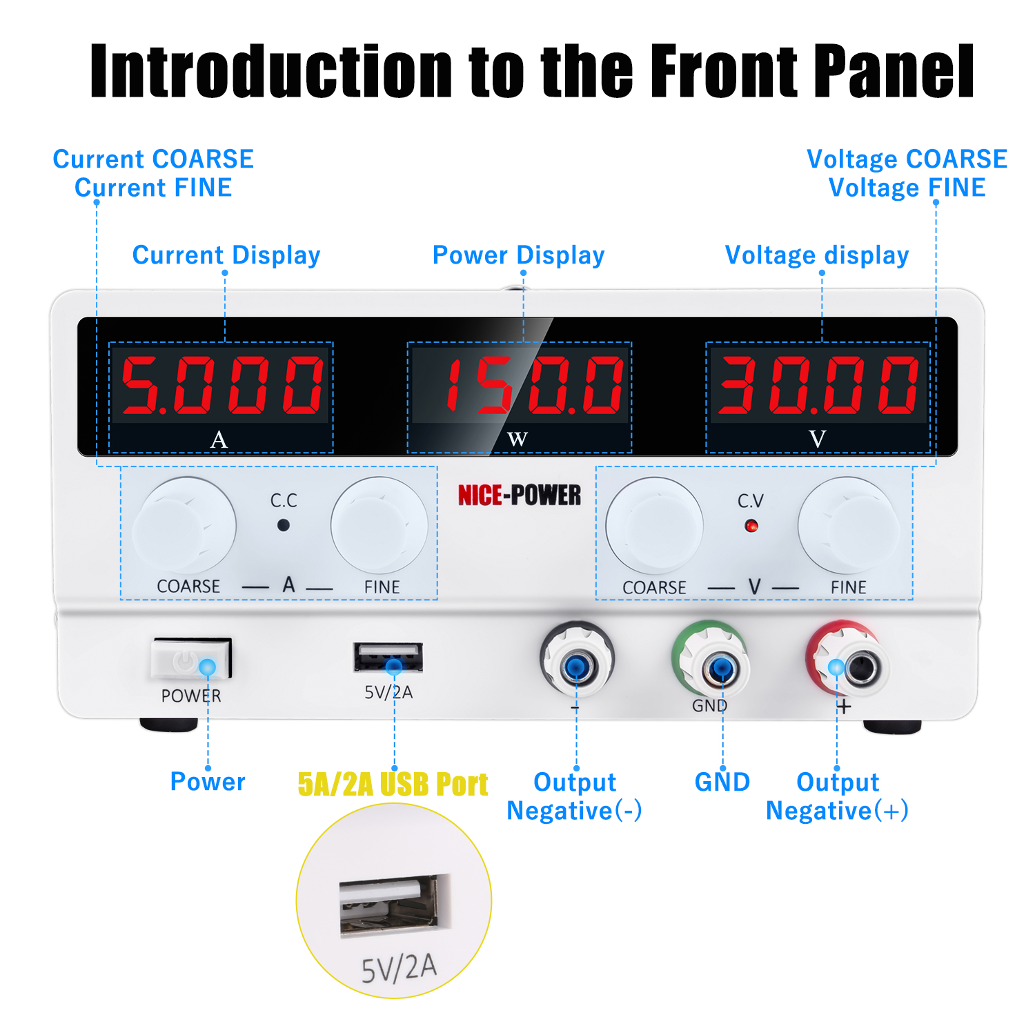 NICE-POWER SPS-H305 White 30V 5A USB Adjustable Switching Regulated Multifunctional Repairing Short Killer Dc Power Supply