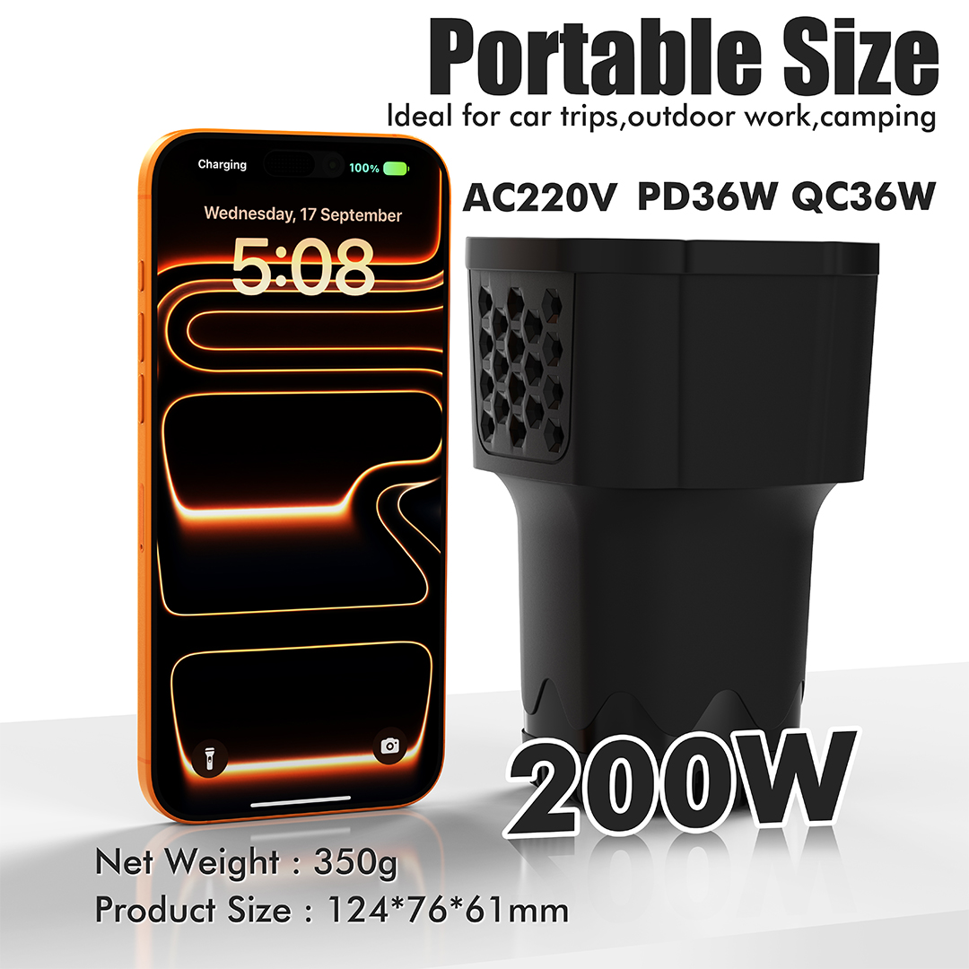Factory Built-in Type-C PD and QC 3.0 36W Reel Cable 200 Watt DC 12V to AC 220V Modified Sine Wave Car Power Converter Inverter