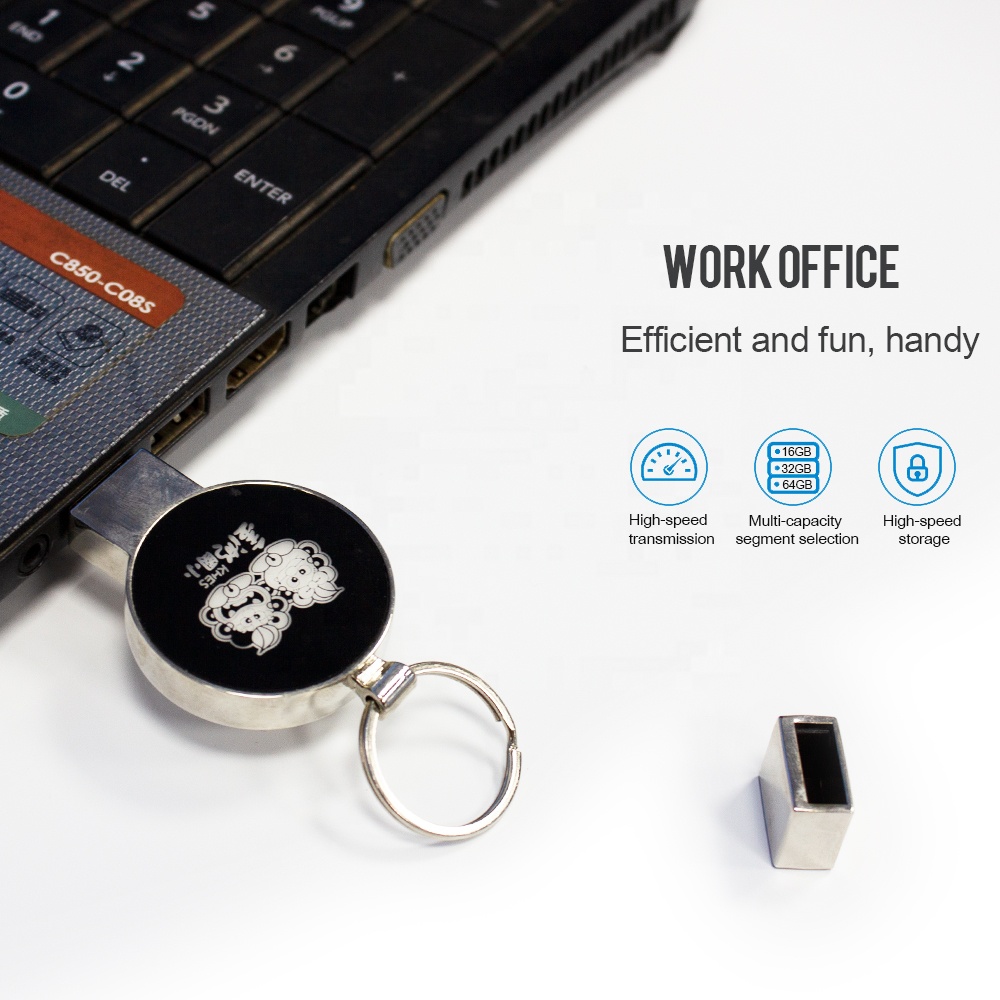 2026 New Arrivals Metal USB Flash Drive Led Light-up Custom Logo Pendrive with Key Ring High Quality USB Stick