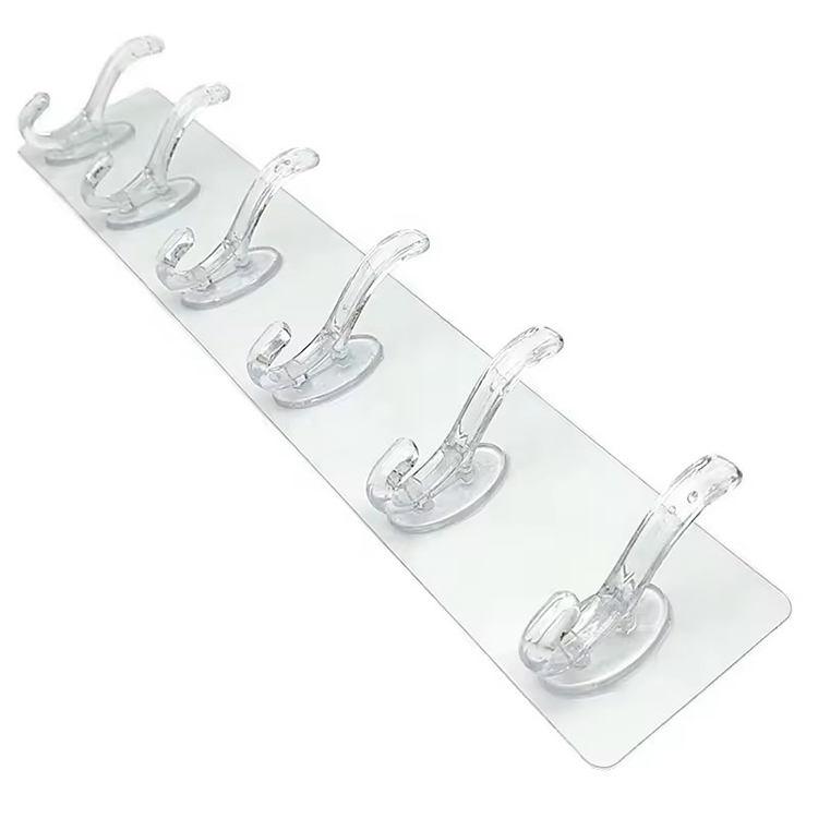 Household Transparent Row Wall Hook Wall Mounted  Plastic Sticky Hooks Kitchen Non Punching Trackless Wall Hook