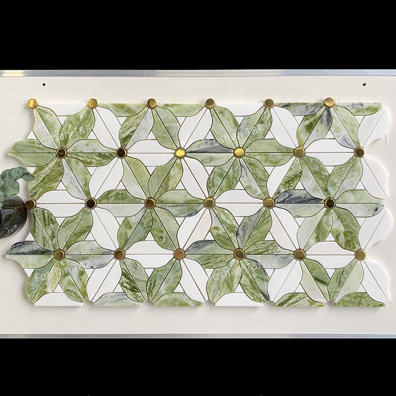 Мраморная мозаика с латунными вставками (Waterjet)
