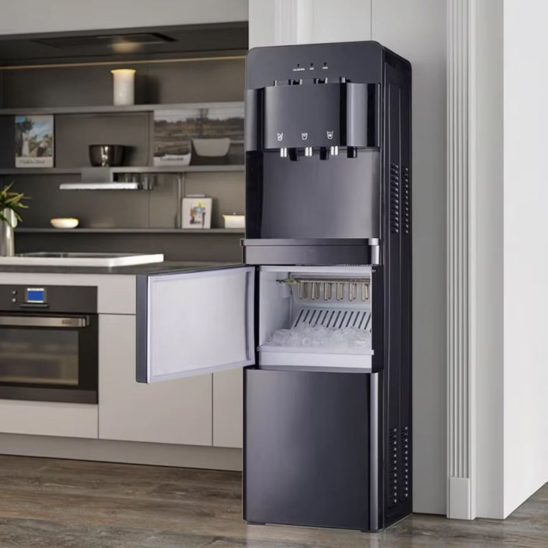 Freestanding Electric Water Dispenser with Ice Maker Top Load Plastic Design Hot Cold Compressor Cooling for Household Hotel Use