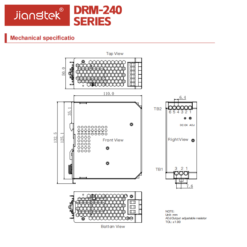 JIANGTEK DRM-240 Series 240W 12V 24V 48V Psu Adjustable Industrial Din Rail Power Supply