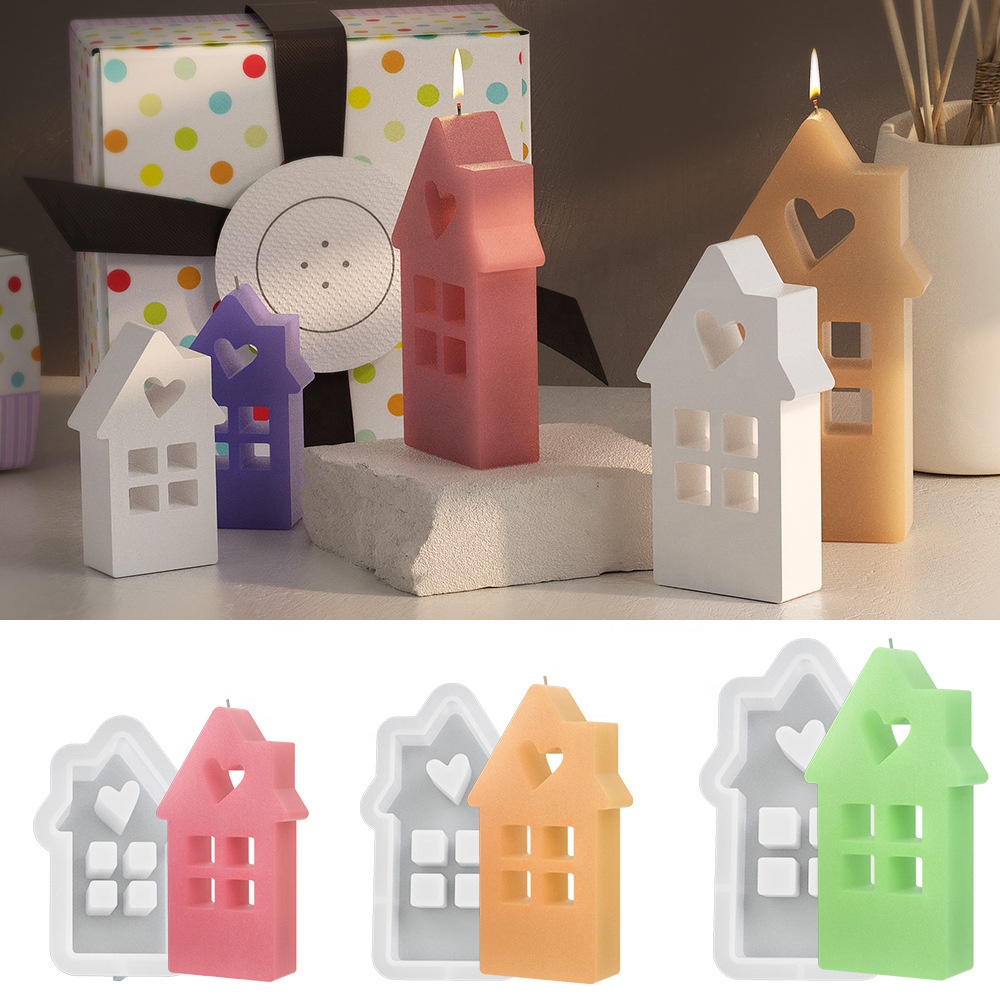 Cute Heart-Shaped House Silicone Mold for DIY Gypsum Home Craft Decoration Resin for Cake Tools and Concrete Moulds Casting
