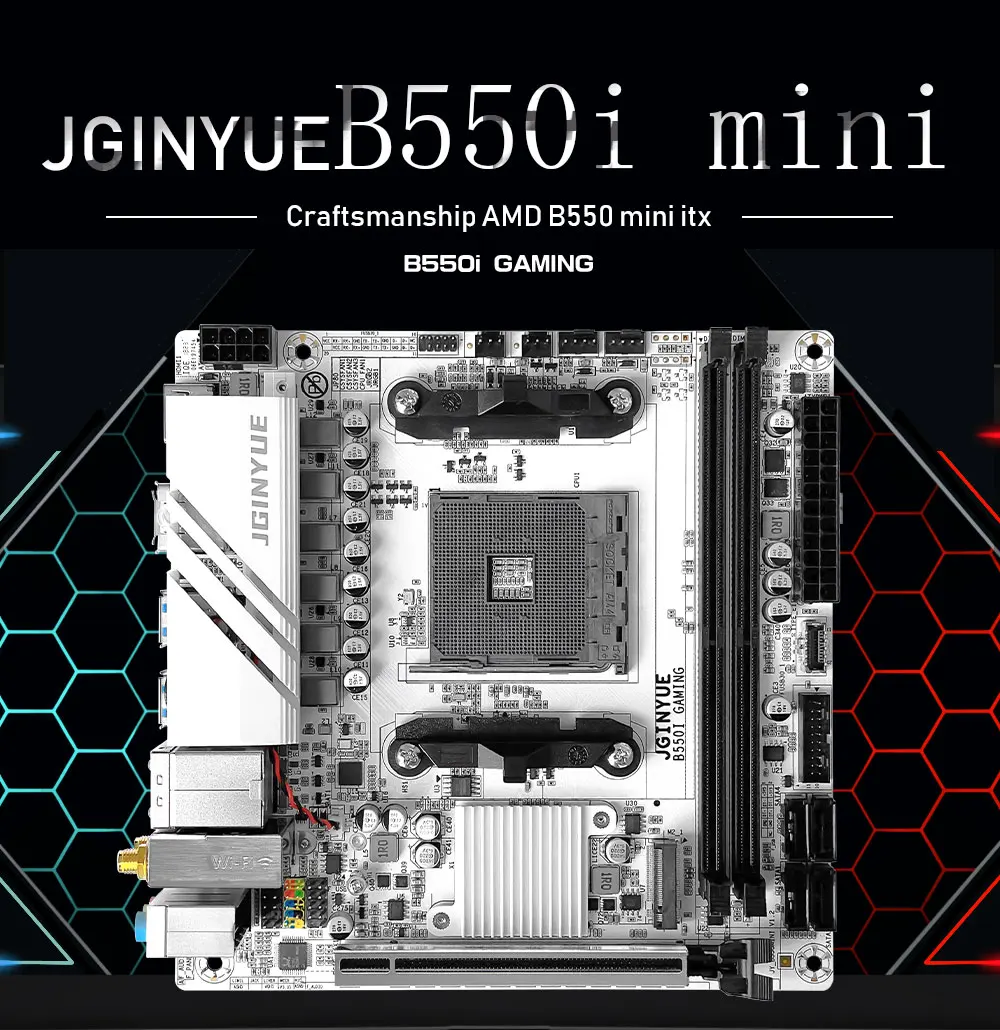 JGINYUE B550 AM4 Mini ITX Motherboard Supports Ryzen R5 4000/5000 Series Processors DDR4 RAM PCI-E 4.0 B550i GAMING