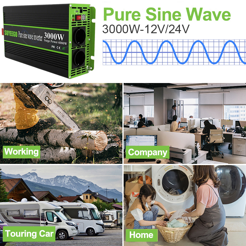 SUYEEGO Full  Power Inverter 1.5KW 2KW 3KW  DC 12V 24V 48V to AC 120v 220v Converter Pure Sine Wave Inverter