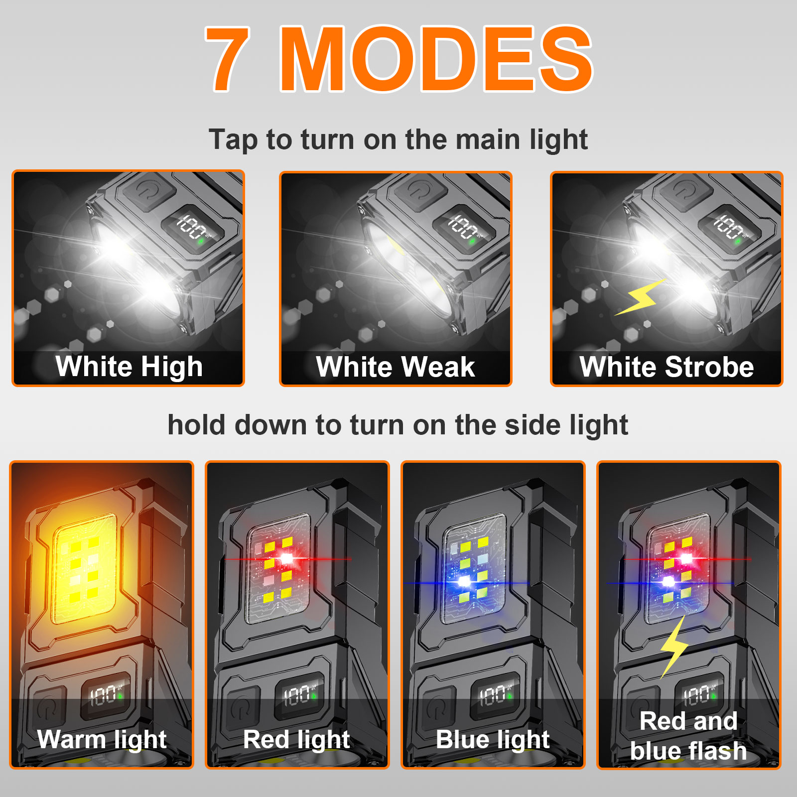 LED  Outdoor Camping Multi Tool Edc Usb Rechargeable Keychain Light Pocket Small Mini Flashlight Folding Angle