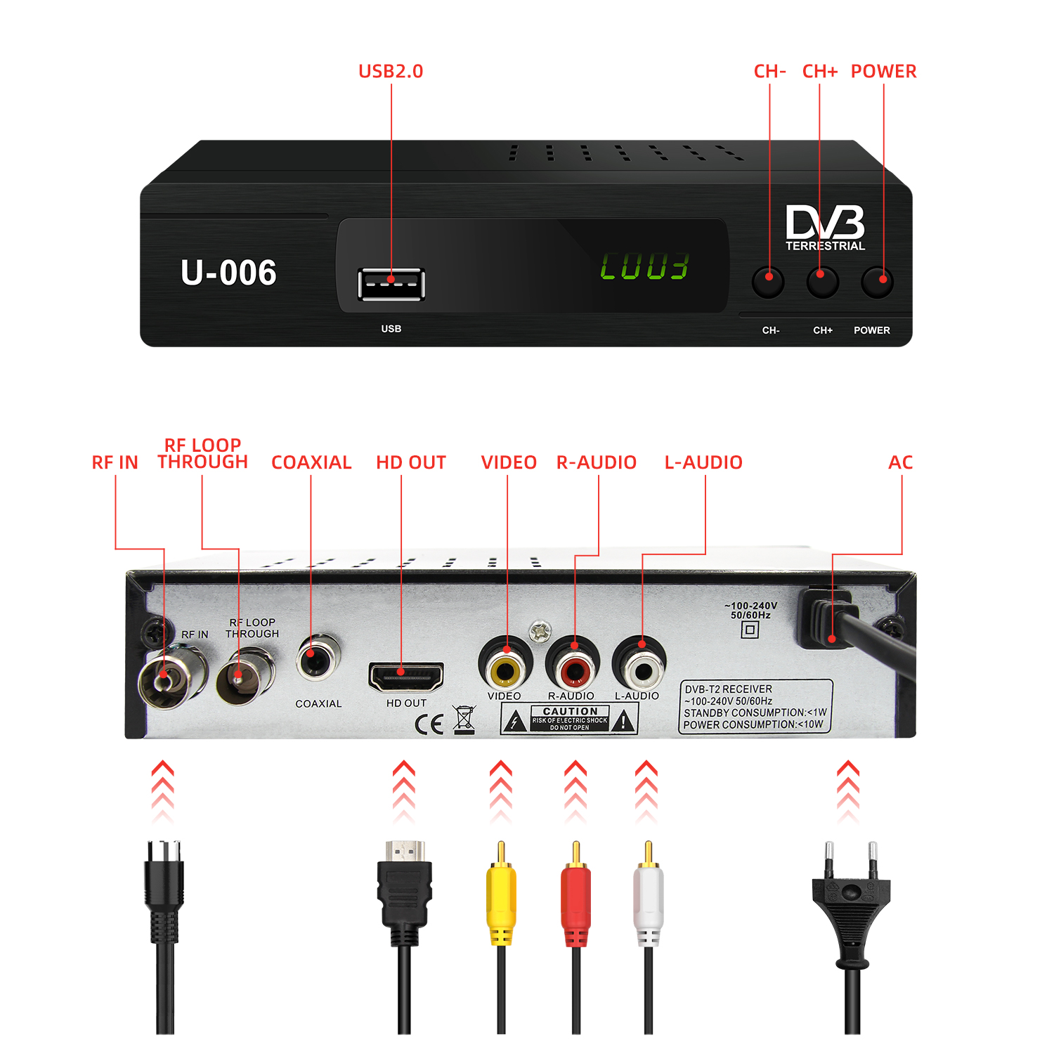 New Full HD 1080P Free to air Set-top Box ISDB-T2 USB WIFI ANTENNA TV BOX Digital Set Top Box Dvbt2 with Remote
