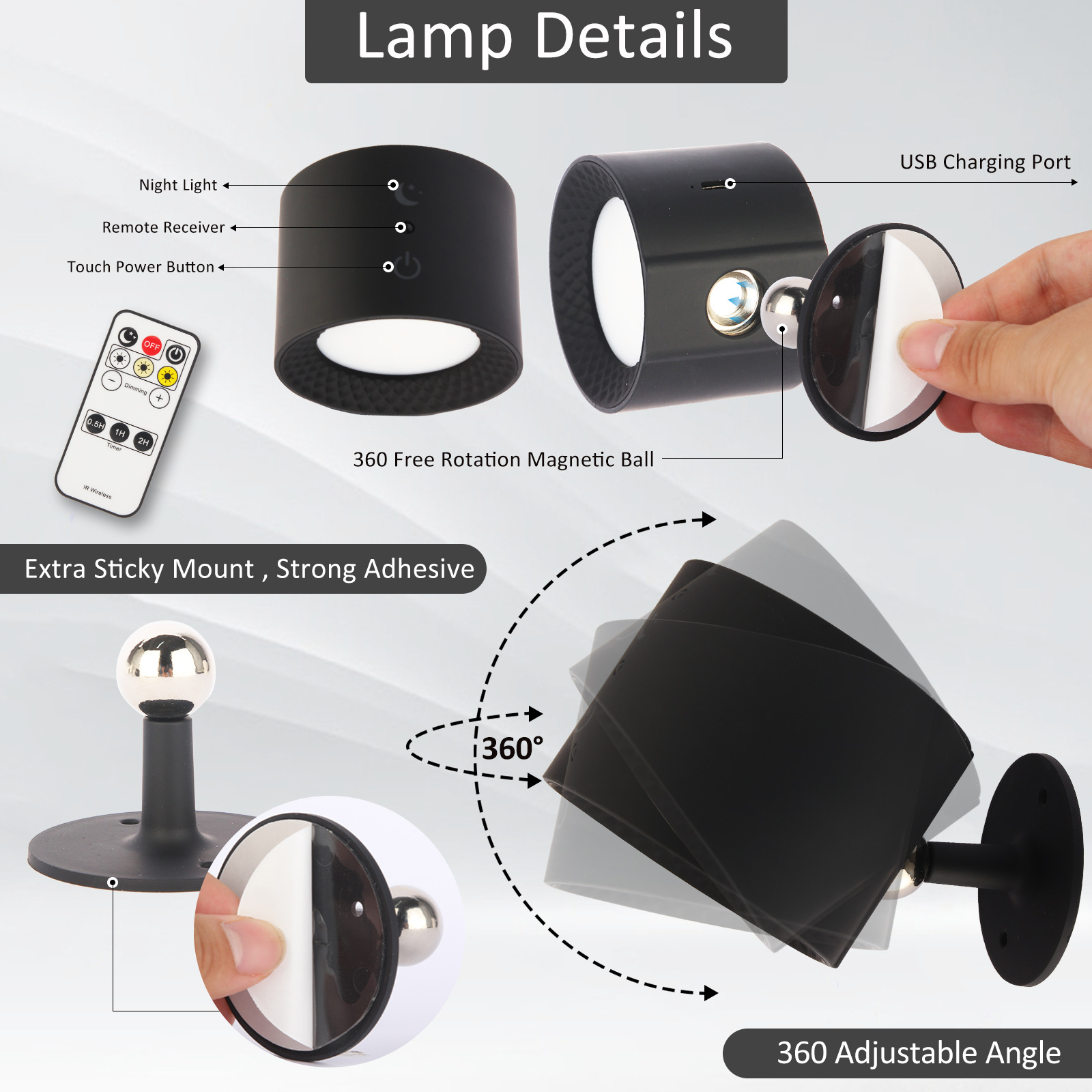 Senya-Pro Wall Mounted Lights Battery Operated 3 Color Temperatures & Dimmable Wall Lamp Magnetic Rotation LED Wall Sconces