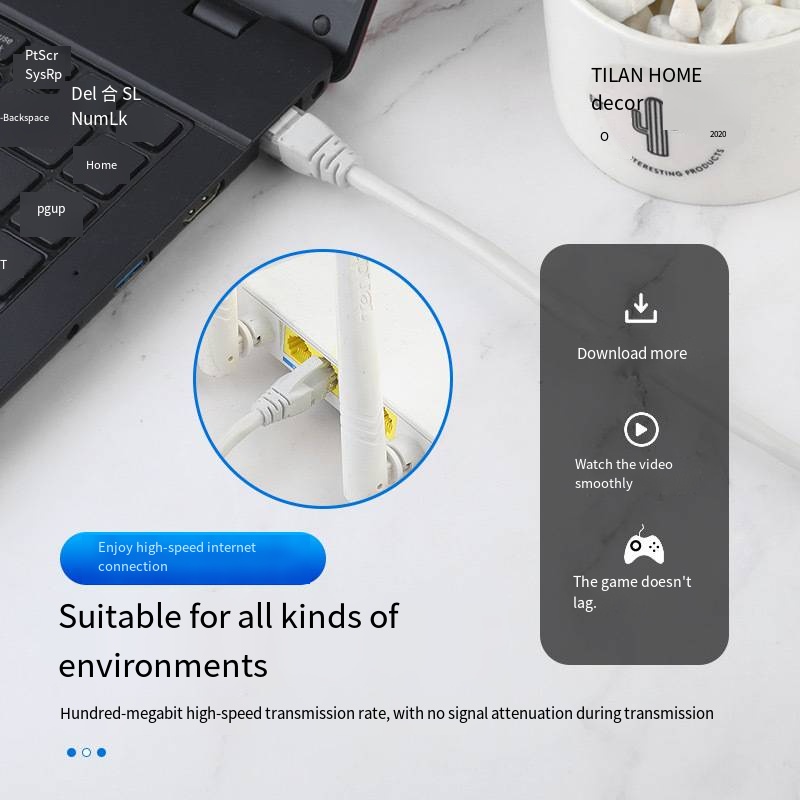 Denixi CAT5 5E Local Area Network Cable for Indoor Use - 5 Meters (RJ45 Connector) - WiFi Extender and Computer Connection Cable
