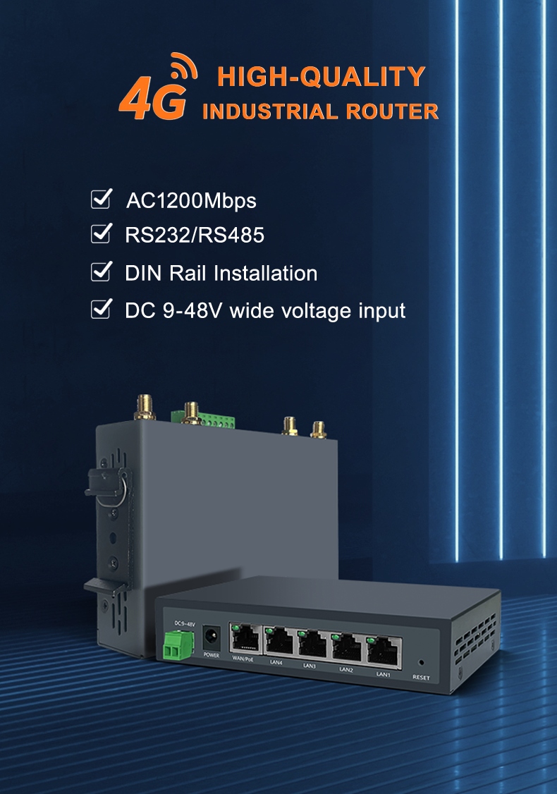 WZ-LAN High-performance Wi-Fi 4G Wireless Industrial Router AC1200Mbps RS232/485 Serial Port 4 LAN 1 WAN/LAN MT7621AT+MT7615D