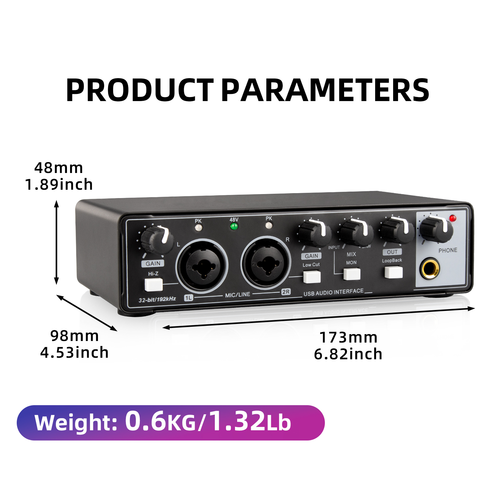 OEM Professional Sound Card 24bit 192kHz Recording Usb Audio Interface for Music Studio Live
