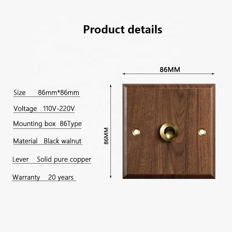 Universal Double USB Wall Electrical Outlets Uk Standard Black Walnut Wood Toggle Light Switch and Socket Home Retro Brass Panel