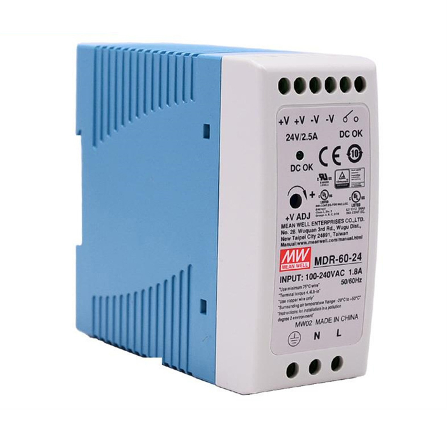 MEAN WELL MDR-60-5 MDR-60-12 MDR-60-24 MDR-60-48 60W 5V 12V 24V 48V ,85-264VAC Input, Economic Industrial DIN Rail Power Supply