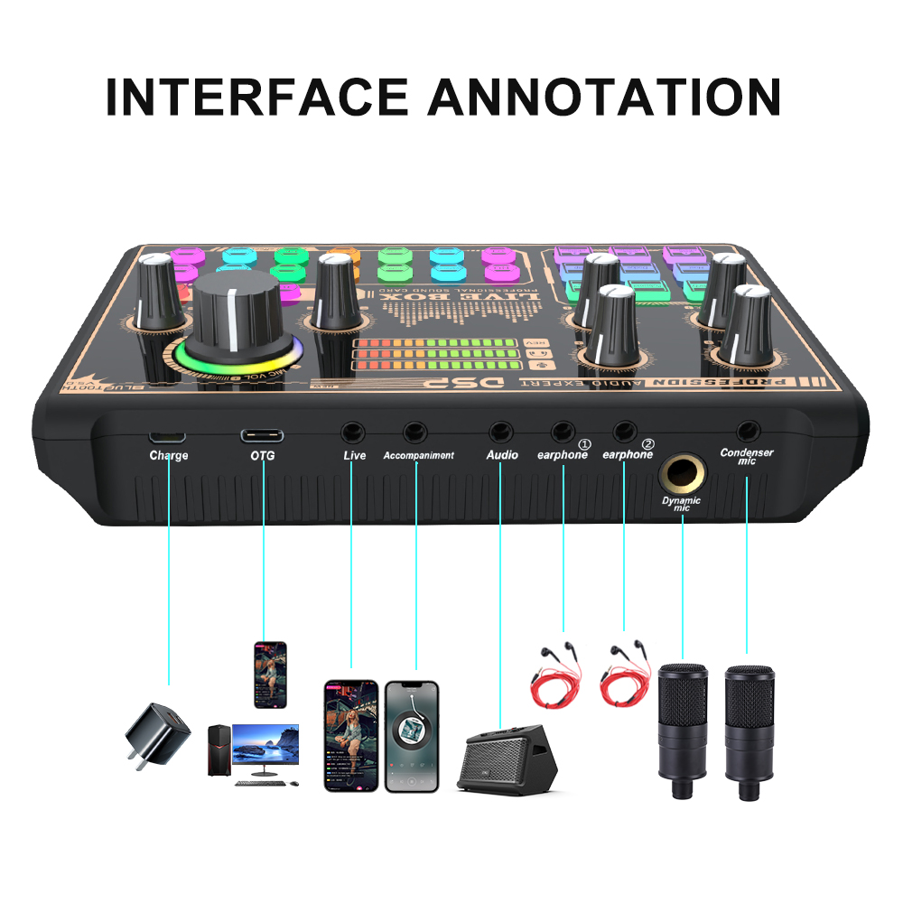 Hot Selling V9 Sound Card Podcast Desktop Recording Musical Full Set Microphone Live Broadcast Sound Card With Monitor Headset