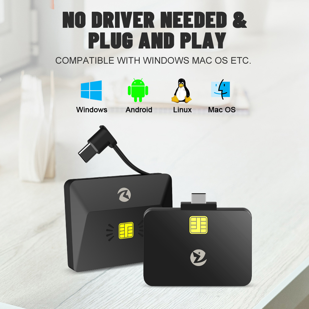 ZOWEETEK OTG Mobile Credit Card Reader Payment Type C Smart Card Reader ISO 7816 Reader Writer Chip Card for Phone Tablets