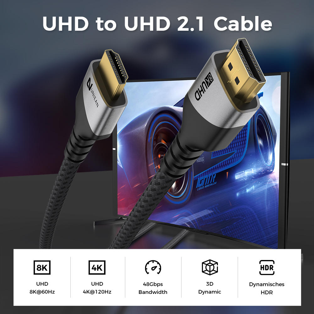 UNIEAN Wholesale 8K UHD 2.1 Cable 48Gbps Ultra High Speed 60Hz Audio Return Channel ARC for PS5 Xbox TV to PC