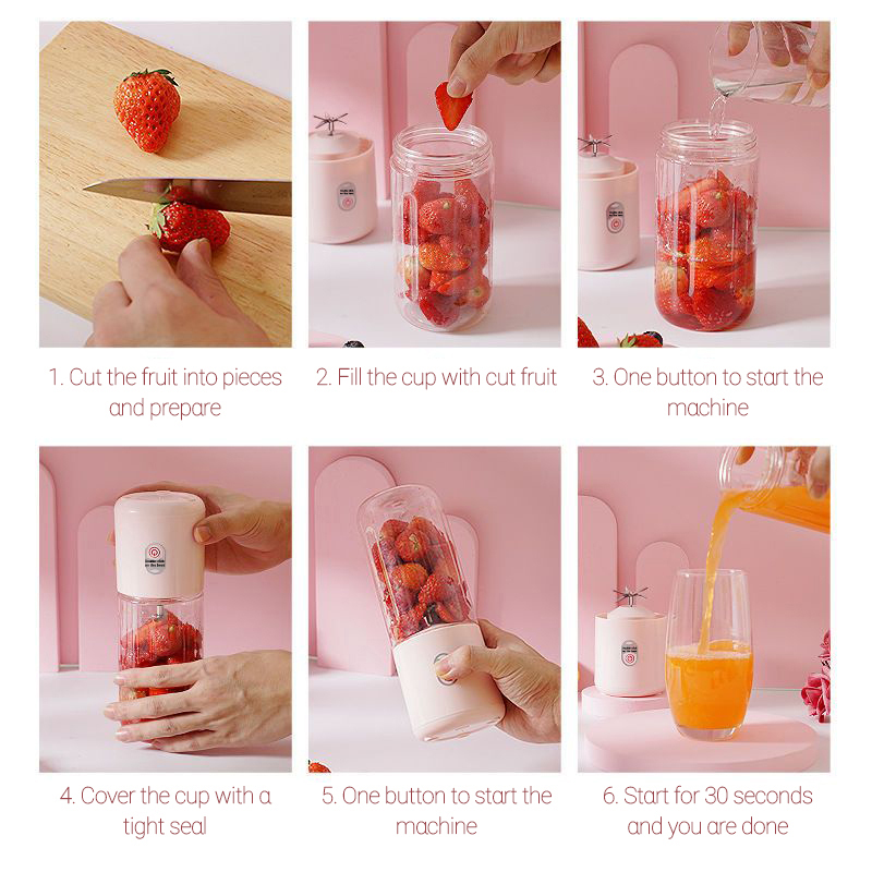 Personal Electric Mini Fruit Juice Bottle Blender Home USB Rechargeable 6 Blades Juicer Cup Machine Fruit Blender Mixer