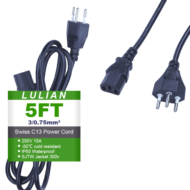 Swiss 3 Pin Plug IEC C7 C13 Connector Power Cable Brazil 3 Pin  Brazilian Plug AC Power Cord for Computer Laptop Printer Monitor