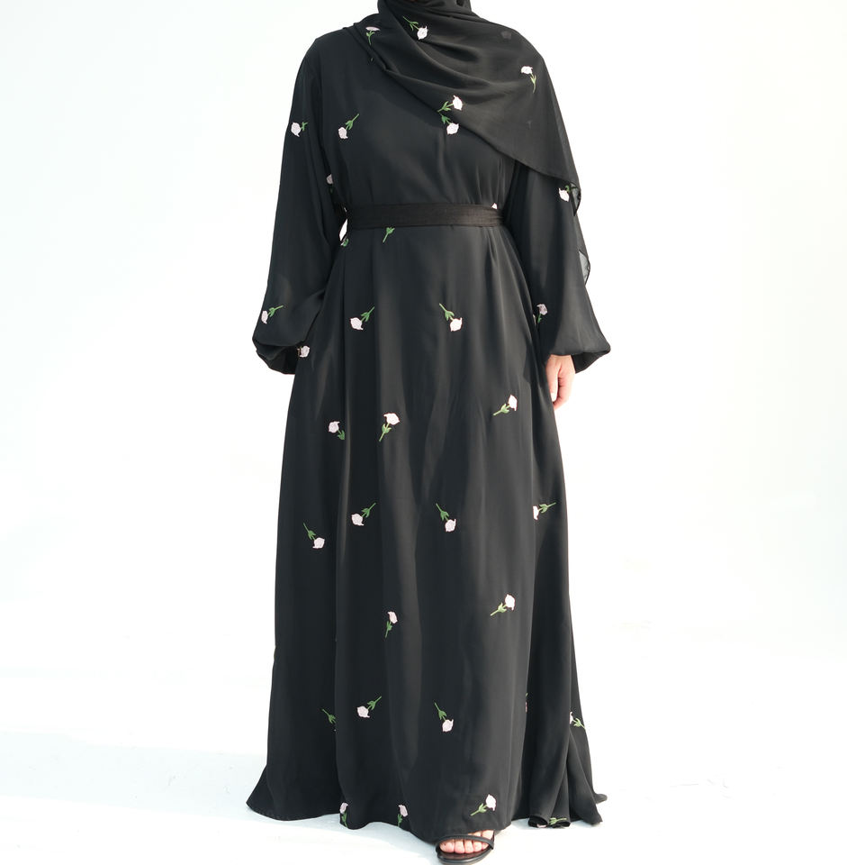 OEM ODM 2025 Black Abaya Flower