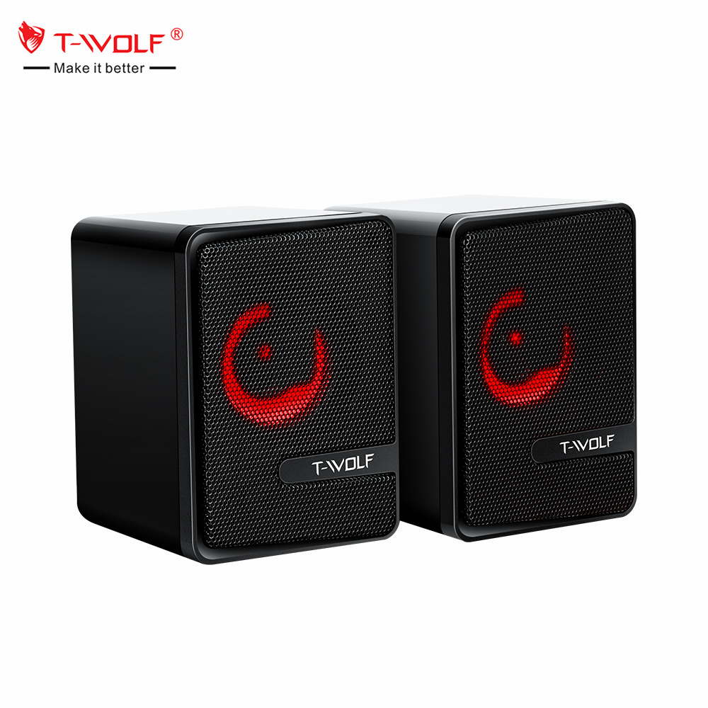 T-WOLF S3 Computer Desktop Speaker Stereo Sound LED Colorful Light Subwoofer Wired Home Theater System Multimedia Gaming Speaker