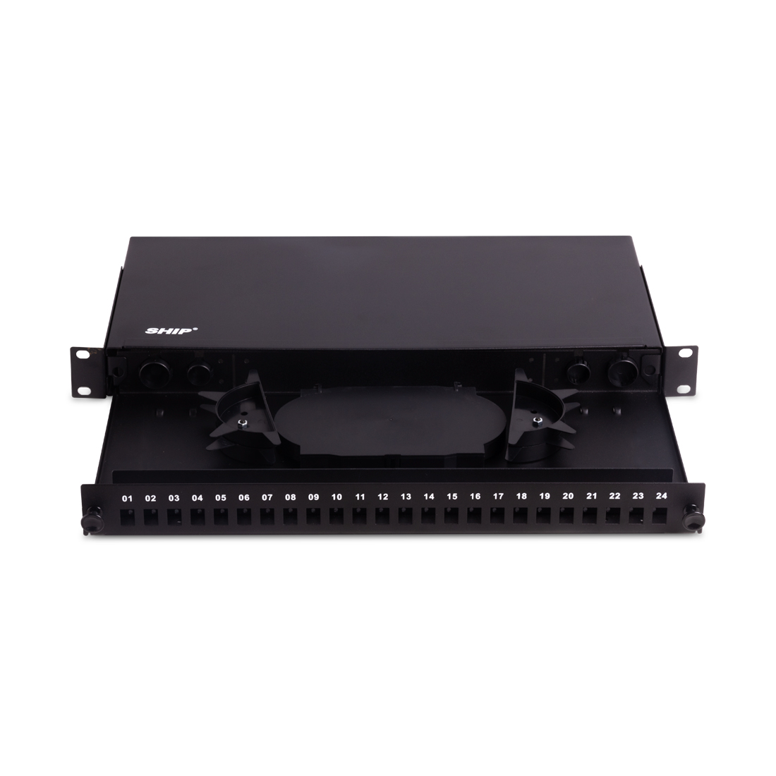Оптический кросс, SHIP, F-M1, 19" (1U), 24 Порта SC, Simplex, LC Duplex, Без адаптеров, Чёрный