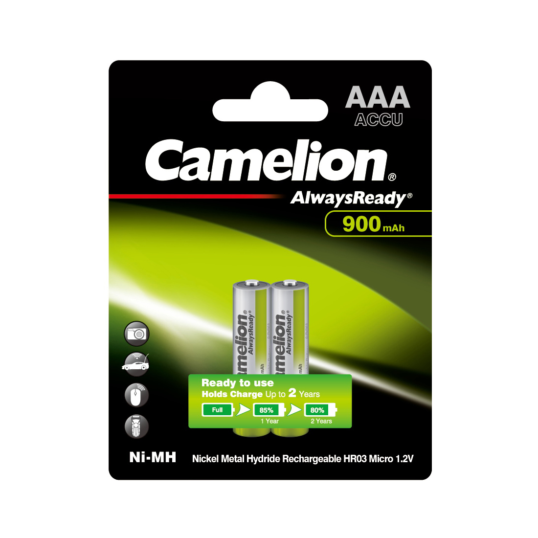 Аккумулятор CAMELION NH-AAA900ARBP2 AlwaysReady Rechargeable AAA 1.2V 900 mAh 2 шт.